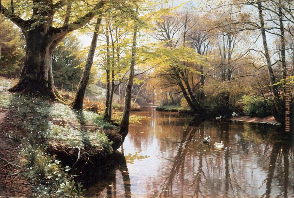 A River Landscape in Springtime painting - Peder Mork Monsted A River Landscape in Springtime art painting